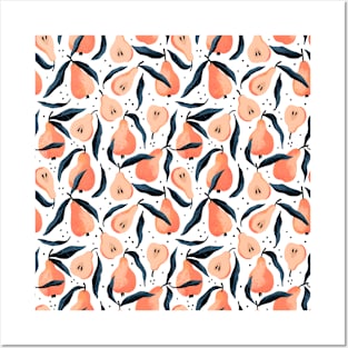 Pretty orange pear pattern with black leaves Posters and Art